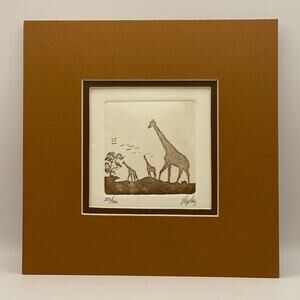 Rare Giraffe Praphis Signed Original Etching & Embossing Limited 335 Out Of 400